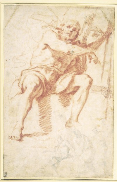 San Juan Bautista sentado, y un estudio para San Juan Bautista con dos apóstoles de Mattia Preti