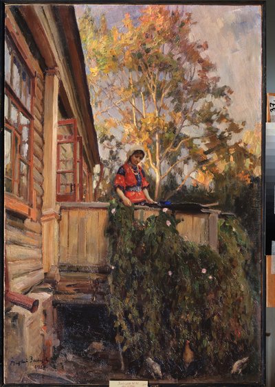 Au balcon (En el balcón) - Peinture de Matvei Markovich Zaytsev (1880-1940), huile sur toile de Matvei Markovich Zaytsev