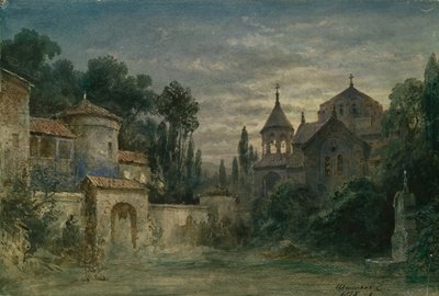Diseño de escenario para la ópera La fuerza del destino de G. Verdi, 1875 de Matvey Andreyevich Shishkov