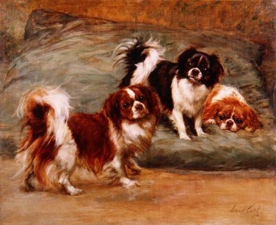 Tres Spaniels King Charles en un Cojín de Maud Earl