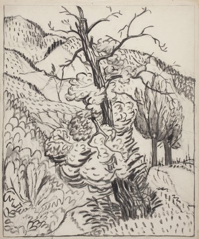 Tree on Mountainside, c.1930 (pincel, tinta y carboncillo sobre papel de estraza blanco) de Maud Hunt Squire