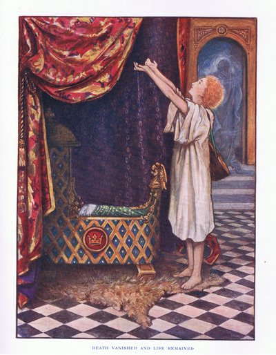 La muerte desapareció y la vida permaneció, ilustración de Los Cuentos de Hadas de Lady Ann, 1914 de Maud Tindal Atkinson