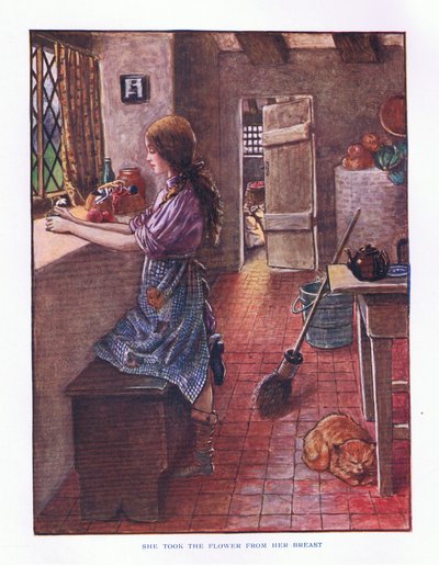 Ella tomó la flor de su pecho, ilustración de Los Cuentos de Hadas de Lady Ann, 1914 de Maud Tindal Atkinson