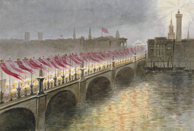 Vista del Puente de Londres en la noche de la llegada de la Princesa Alexandra de Dinamarca, 1863 de Maul