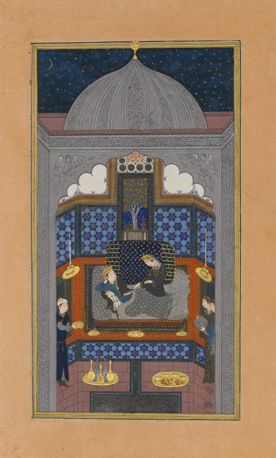 Bahram Gur y la princesa india en el palacio oscuro el sábado, Folio 23v..., ca. 1430 de Maulana Azhar