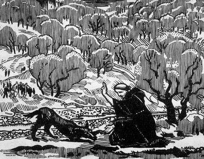 Conversión de San Francisco de Asís del lobo de Agubbio, grabado por Jacques Beltrand según dibujo de Maurice Denis. de Maurice (after) Denis