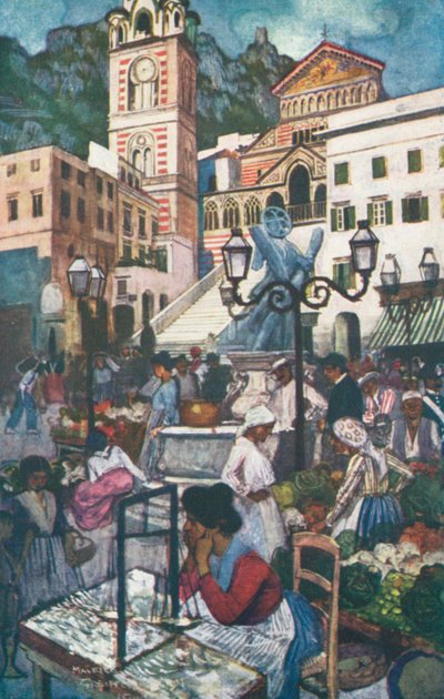 Amalfi, Piazza e Duomo (litografía en color) de Maurice (after) Greiffenhagen