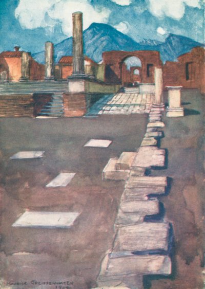 El Foro, Pompeya (litografía en color) de Maurice (after) Greiffenhagen