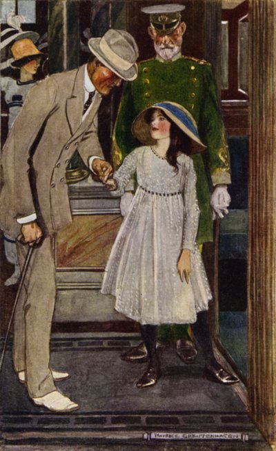 Visita a Bagdad: Entrando en el ascensor (litografía a color) de Maurice (after) Greiffenhagen