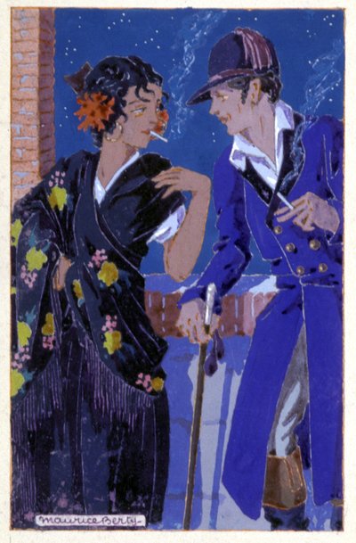 Don José y Carmen fumando, c. 1930 (ilustración) de Maurice Berty
