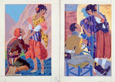 Ilustraciones para una edición de "Carmen" de Prosper Merimee (1803-70) c.1930 (acuarela y gouache sobre papel) de Maurice Berty