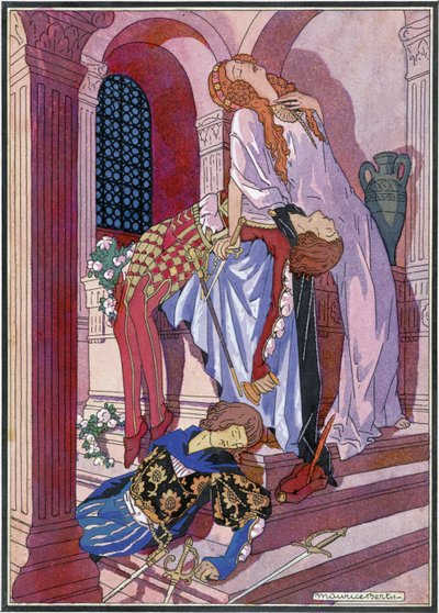 La muerte de Romeo y Julieta, escena final de la obra de William Shakespeare (1564-1616) (litografía) de Maurice Berty