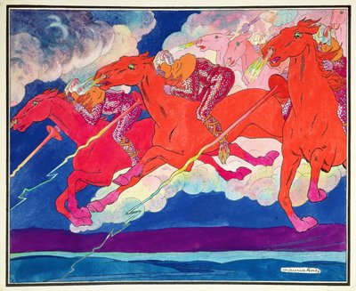Las legiones de Atila bajando del cielo, c.1920 (acuarela sobre papel) de Maurice Berty