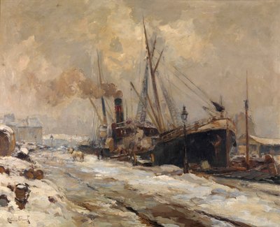 Puerto de Amberes en invierno (óleo sobre lienzo) de Maurice Blieck