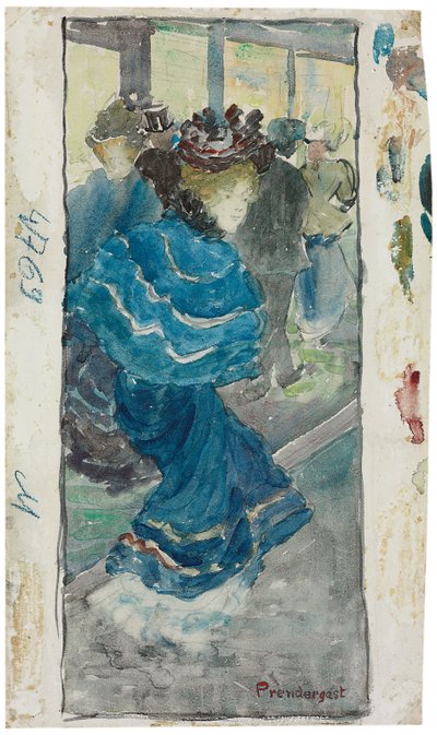 Mujer elegante con vestido azul, c.1893-94 de Maurice Brazil Prendergast