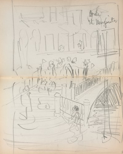 Cuaderno de bocetos italiano: Puente St. Margarita página 67 y 68, 1898-1899 de Maurice Brazil Prendergast