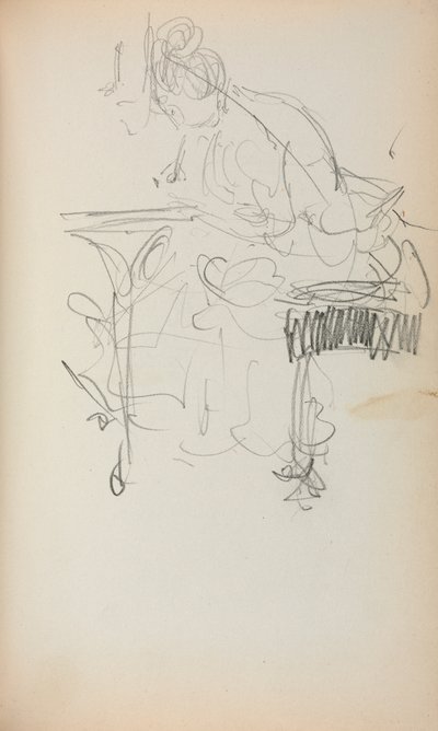 Cuaderno de bocetos italiano: Mujer sentada cosiendo página 153, 1898-1899 de Maurice Brazil Prendergast