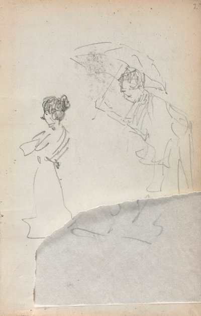 Cuaderno de Bocetos Italiano: Mujer de Pie de Perfil y Hombre con Paraguas página 2, 1898-1899 de Maurice Brazil Prendergast