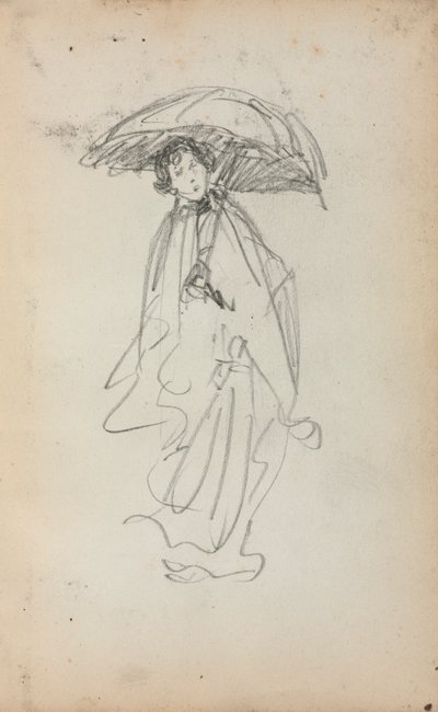 Cuaderno de bocetos italiano: Mujer de pie con parasol (página 259), 1898-1899 de Maurice Brazil Prendergast