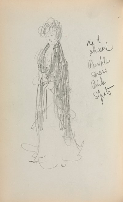 Cuaderno de bocetos italiano: Mujer de pie con chal página 53, 1898-1899 de Maurice Brazil Prendergast