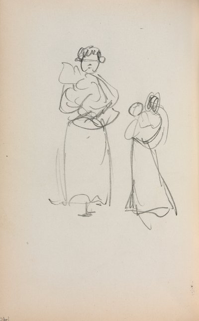 Cuaderno de bocetos italiano: Dos mujeres de pie sosteniendo infantes página 140, 1898-1899 de Maurice Brazil Prendergast