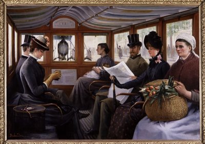 Pasajeros en un ómnibus, c.1900 (pintura) de Maurice Delondre