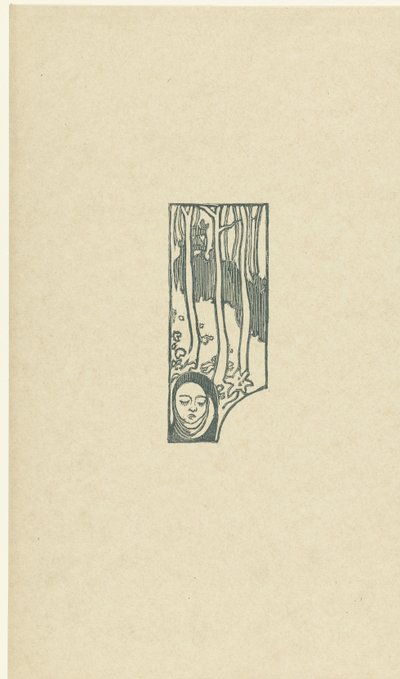 Ilustración que muestra la cabeza de una mujer con los ojos cerrados y los árboles que acompañan al poema en la colección de poemas Sagesse de Paul Verlaine
Petit bois pour Sagesse
L