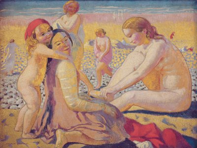 En la playa con un sombrero rojo de Maurice Denis