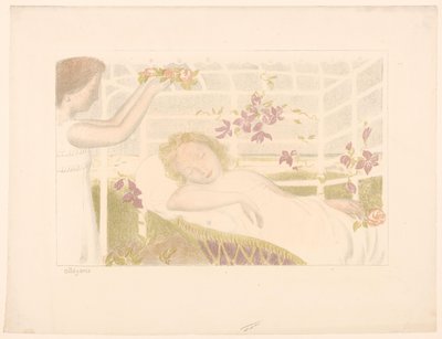 Una niña dormida recibe una guirnalda de flores
Allégorie (título del objeto)
Representaciones del amor (título de la serie)
Amour (título de la serie) de Maurice Denis