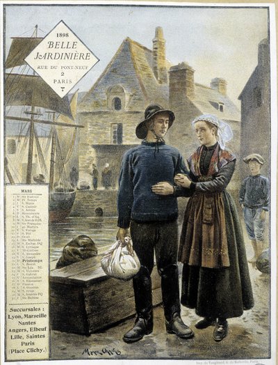 La partida de los pescadores bretones hacia Terranova - calendario de tienda "La Belle Jardinière" de Maurice Henri Orange