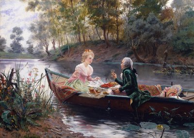 Un almuerzo romántico (óleo en panel) de Maurice Leloir