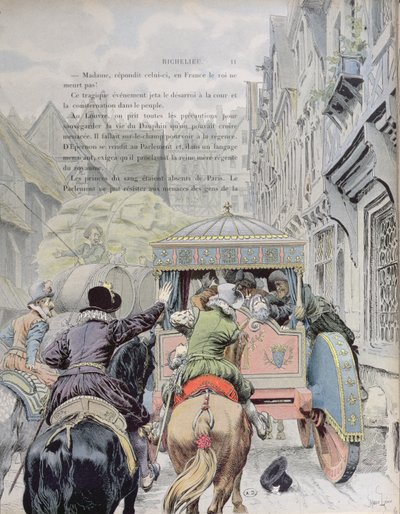 Asesinato de Enrique IV por François Ravaillac en la rue de la Ferronerie el 14 de mayo de 1610, c.1900 de Maurice Leloir
