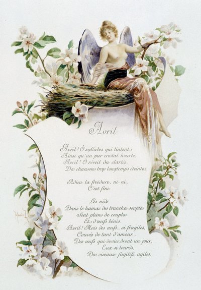 Avril “La Chanson du mois” por Jérôme Doucet, ilustración - Maurice Leloir, ed. Reims 1904. L. Michaud de Maurice Leloir