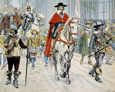 El cardenal Richelieu cabalgando por las calles de París de Maurice Leloir