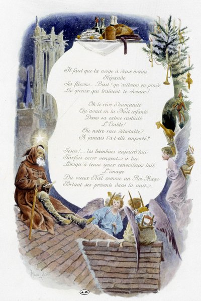 Diciembre “La Chanson du mois” de Jérôme Doucet, ilustración - Maurice Leloir, ed. Reims 1904. L. Michaud de Maurice Leloir