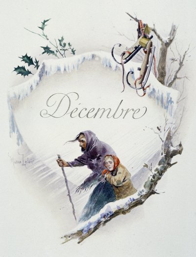 Diciembre "La Chanson du mois" por Jérôme Doucet, ilustración - Maurice Leloir, ed. Reims 1904. L. Michaud de Maurice Leloir