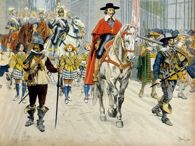 Historia de Francia: Entierro del Rey Luis XIII (1601-1643) y el Cardenal Richelieu (Armand Jean du Plessis) de Maurice Leloir