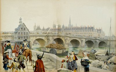 Historia de Francia: Exiliada al castillo de Blois por su hijo Luis XIII, María de Médicis (1575-1642) y su séquito dejaron París en 1617 de Maurice Leloir
