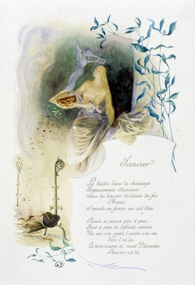 Enero “La Chanson du mois” por Jérôme Doucet, ilustración - Maurice Leloir, ed. Reims 1904. L. Michaud de Maurice Leloir