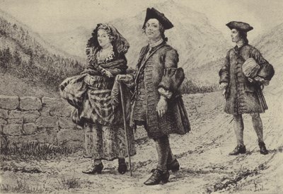 Jean-Jacques Rousseau en el camino con dos compañeros (grabado) de Maurice Leloir