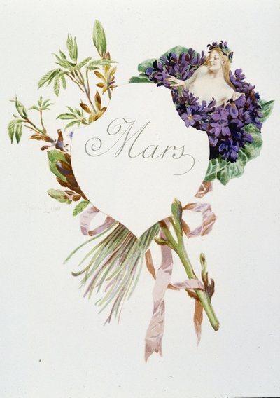 Marzo "La Chanson du mois" por Jérôme Doucet, ilustración - Maurice Leloir, ed. Reims 1904. L. Michaud de Maurice Leloir