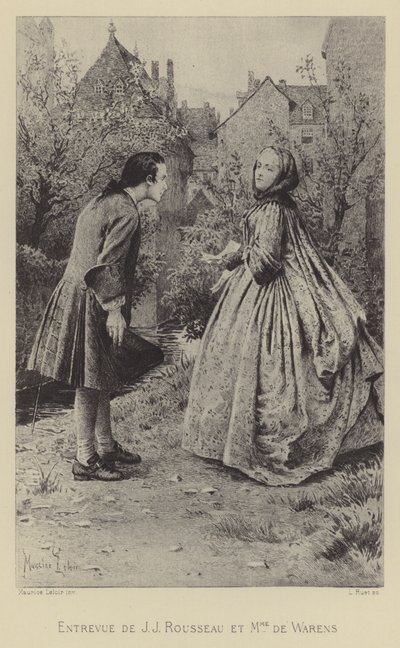 Encuentro de Jean-Jacques Rousseau y Madame de Warens (grabado) de Maurice Leloir