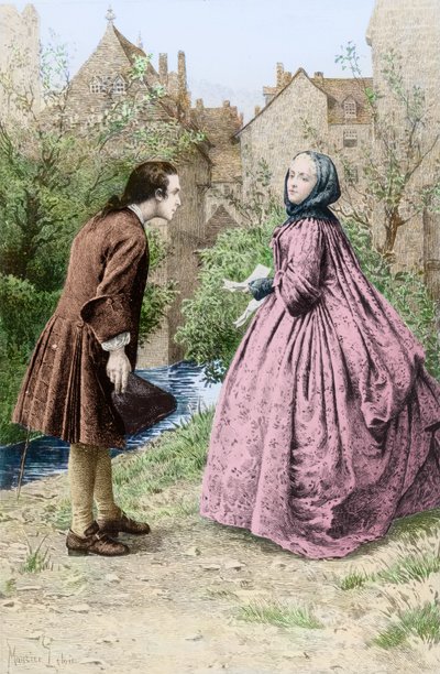 Encuentro del joven Jean-Jacques Rousseau y su futura amiga cercana Madame de Warens, 21 de marzo de 1728 de Maurice Leloir