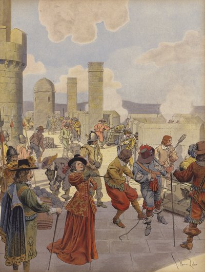Mlle de Montpensier, en la Bastilla, comandando el disparo de cañones sobre el ejército del Rey Luis XIV de Maurice Leloir