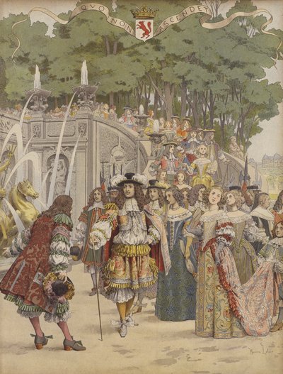 Nicolas Fouquet recibiendo al Rey Luis XIV en Vaux de Maurice Leloir