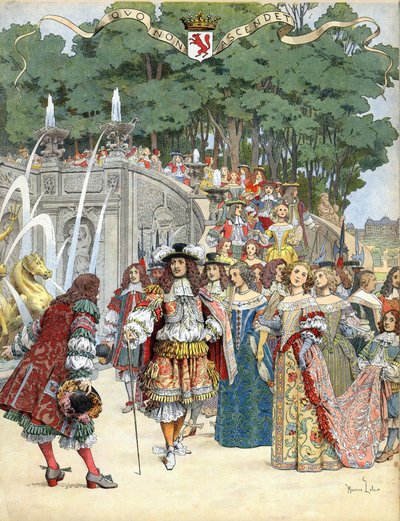 Nicolas Fouquet recibiendo al rey inglés Luis XIV en su castillo de Vaux Le Vicomte, Francia, 17 de agosto de Maurice Leloir