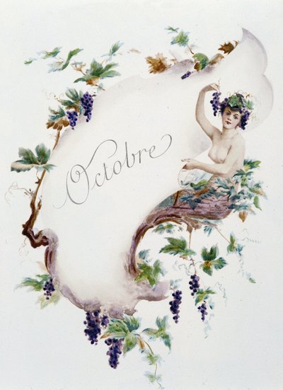 Octubre “La Canción del mes” por Jérôme Doucet, ilustración - Maurice Leloir, ed. Reims 1904. L. Michaud de Maurice Leloir