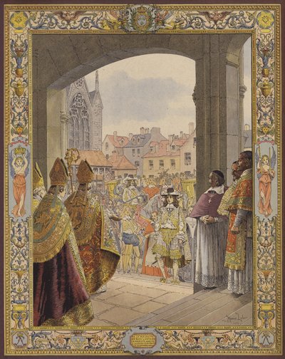 Proclamación de la mayoría de edad del Rey Luis XIV, la llegada a Sainte-Chapelle de Maurice Leloir