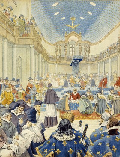 Richelieu pronunció el discurso, en nombre del secretario, en la reunión de clausura de los Estados Generales de 1614 - en "Richelieu" por Maurice Leloir de Maurice Leloir