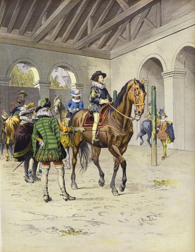Richelieu aprendiendo a montar en la Academia de Pluvinel de Maurice Leloir